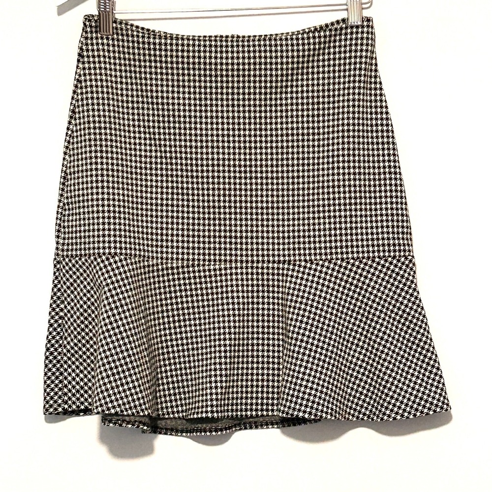 Ruffle Houndstooth Skirt Women's‎ Preppy A- Line Flared Mini Black White Size 4